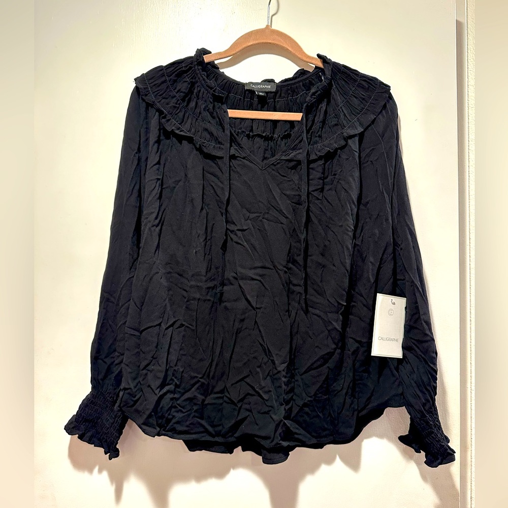 Peasant style ruffle trim blouse